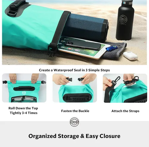 Miniatura 5 de STOVER 5/10/25/30/40/55L Waterproof Dry Bag- Roll-Top Backpack w/Phone Case- Kayaking, Hiking, Camping, Boating- Men/Women 30L Verde azulado