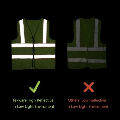 Miniatura 3 de Tekware Chaleco de seguridad con tiras altamente reflectantes, paquete de 10 protectores de construcción de color neón brillante con cremallera