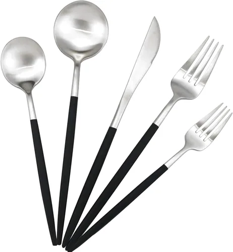 Miniatura 12 de Juego de cubiertos de acero inoxidable 18/10 de 20 piezas, vajilla de lujo para viajes, incluye cuchillo, tenedor, cuchara, servicio para 4