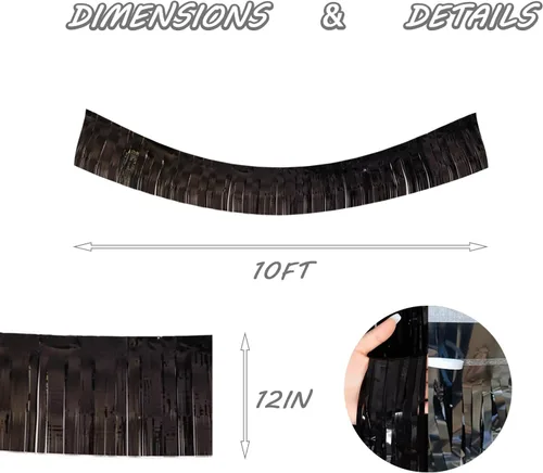 Miniatura 2 de Guirnalda de Flecos de Papel Aluminio Negro 10 Pies 6 Paquetes, Pancartas de Flecos de Oropel Metálico para Decoraciones de Carrozas de Desfile