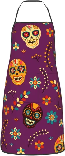 Miniatura 11 de Delantal de calavera de azúcar, delantales de cocina para hombres y mujeres, delantal de cocina, delantal de chef, delantales de jardín ajustables