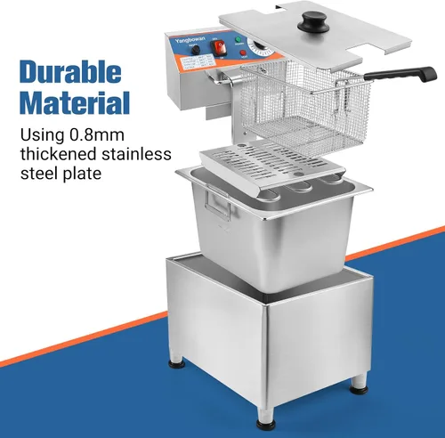 Miniatura 5 de Freidora comercial de 12 L, freidora de 1800 W con cesta, temperatura ajustable, tapa, olla de acero inoxidable, freidora eléctrica para restaurante