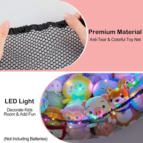 Miniatura 4 de Unicorn Castle Red de animales de peluche o hamaca organizador de almacenamiento de juguetes para niños con luz LED colgante en esquina soporte