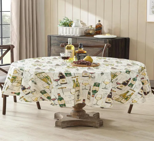 Miniatura 10 de Newbridge Mantel de vinilo con parte trasera de franela con impresión de cata de vinos, diseño de botellas de vino francesas y comerciantes