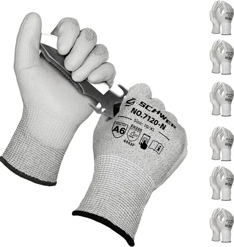 Miniatura 20 de Schwer 3 pares de guantes de trabajo resistentes a los cortes ANSI A6, a prueba de cortes, pantalla táctil, para hombres y mujeres, utilizados
