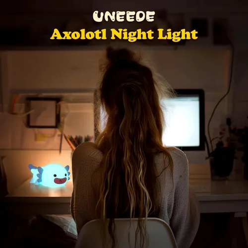 Miniatura 7 de UNEEDE Axolotl - Luz nocturna para niños, lámpara de noche de silicona de animales, lámpara de mesa recargable, bonita decoración de habitación, luz