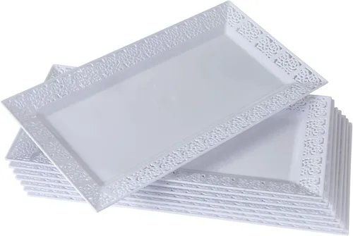 Miniatura 12 de Silver Spoons Bandejas de encaje desechables para bodas y cenas de lujo 6 piezas Oro 14' x 7.5