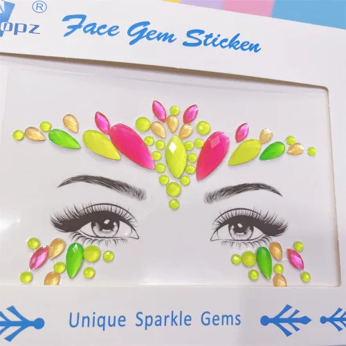 Miniatura 9 de Topz Pegatina de gemas faciales de neón para la cara, maquillaje de Halloween, tatuajes faciales de arco iris, gemas de cristal para ojos