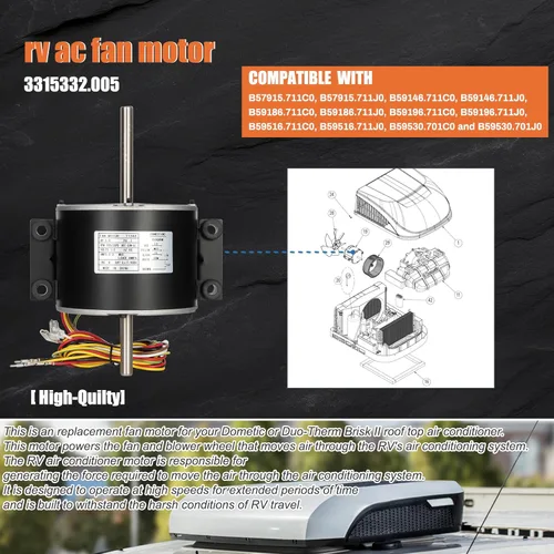 Miniatura 5 de 3315332.005, 3315332.005 Reemplazo del motor del ventilador genteq F48AF70A61, motor de ventilador Dometic Brisk Air II, repuesto OEM para Dometic