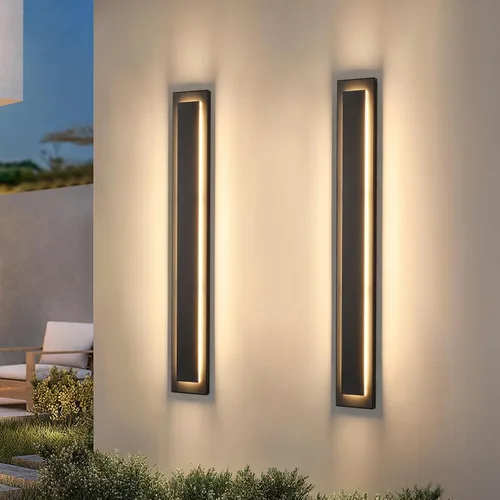 Miniatura 25 de Lámparas de porche delantero de 2 niveles, moderno aplique de pared negro para exteriores, luces exteriores LED impermeables de 15.7 pulgadas, luces