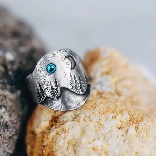 Miniatura 4 de Anillos de acero inoxidable, anillo de inspiración de aleación vintage de sol y luna (plata, 6)