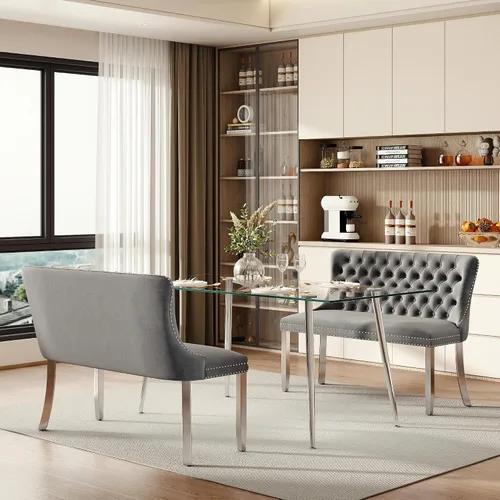 Miniatura 61 de Baysitone Juego de mesa de comedor de vidrio de 51 pulgadas para 4, juego de 5 piezas moderno de comedor, mesa de cocina rectangular de vidrio con 4