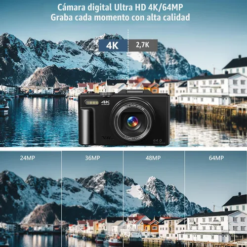 Miniatura 2 de Cámara digital para fotografía, cámara de vlogging 4K para YouTube de 3 pulgadas, pantalla abatible de 180°, zoom digital 18X, cámaras retro