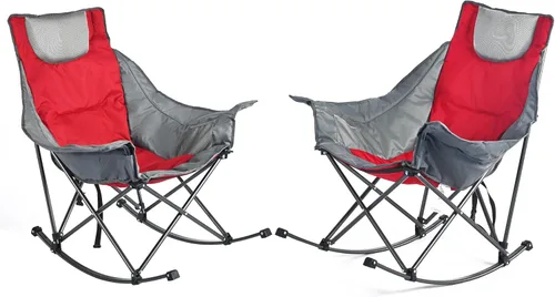 Miniatura 26 de SUNNYFEEL Silla Mecedora de Camping de Gran Tamaño, Silla de Patio Totalmente Acolchada con Bolsillo Lateral, Sillón Reclinable Portátil de Respaldo