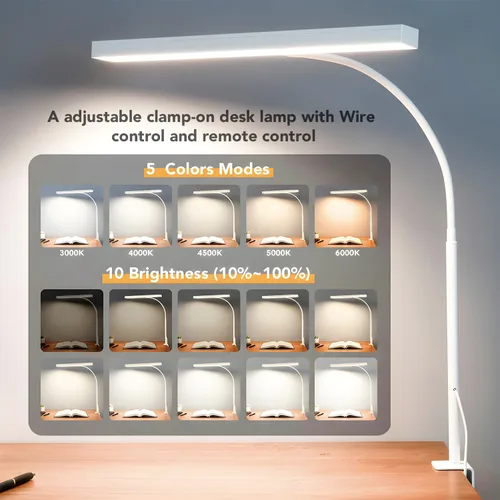 Miniatura 5 de Lámpara de escritorio LED para oficina y hogar, lámpara para el cuidado de los ojos con función de control remoto de 10 metros, 5 modos, 10 niveles