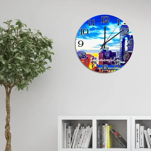 Miniatura 6 de Reloj de pared con paisaje urbano de Nueva York, Estados Unidos, reloj de pared grande de viaje, funciona con pilas, 9 pulgadas, silencioso