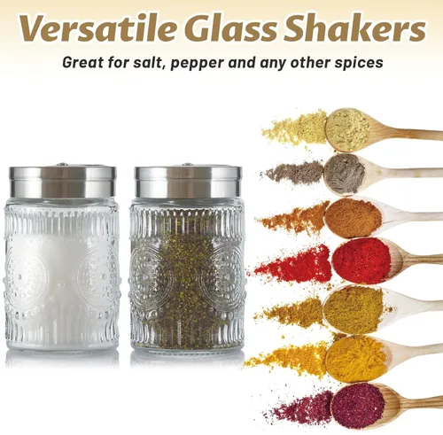 Miniatura 4 de Paquete de 2 saleros y pimenteros de vidrio con agujeros de vertido ajustables, dispensadores de especias recargables de 4.1 fl oz para Himalaya