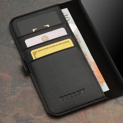 Miniatura 4 de TORRO Funda de cuero premium compatible con iPhone 15 de 6.1 pulgadas, funda de piel auténtica tipo cartera con función atril y ranuras