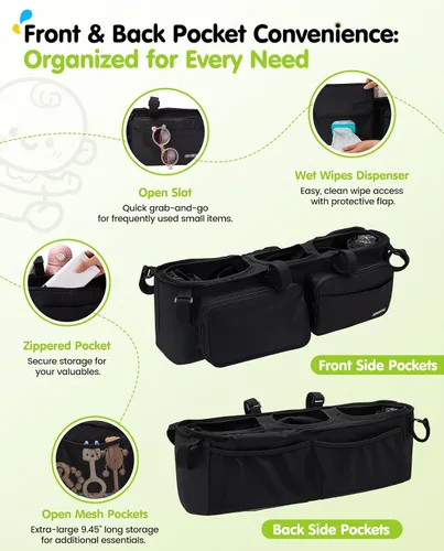 Miniatura 2 de Organizador de cochecito doble con 11 compartimentos para Bob Duallie, Baby Jogger City Mini GT2, organizador doble para cochecito, Jeep, accesorios