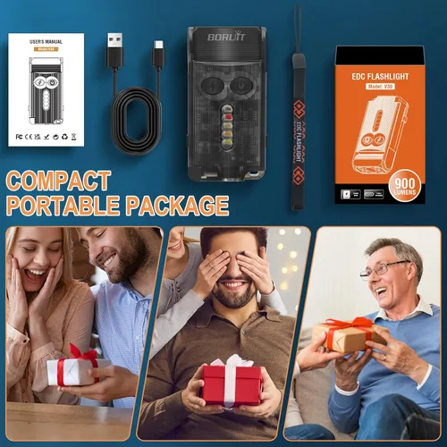 Miniatura 9 de BORUIT V30 linterna LED pequeña y potente EDC con luz roja y UV de 365nm, rotación de 180°, linterna plana de bolsillo y llavero recargable USB