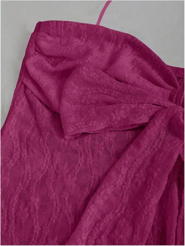 Miniatura 3 de SHENHE Top halter de encaje para mujer, nudo frontal, espalda descubierta, asimétrica, Y2k, coqueta, sin espalda, para salir