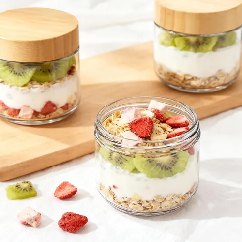 Miniatura 2 de Bumobum Tarros de vidrio de 8 onzas con tapas, pequeño recipiente de vidrio con tapa hermética de bambú, recipientes de boca ancha para pudín