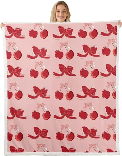 Miniatura 29 de Manta de franela de forro polar con lazos rosados femeninos de 40 x 50 pulgadas, manta mullida de corazones para el día de San Valentín para sofá
