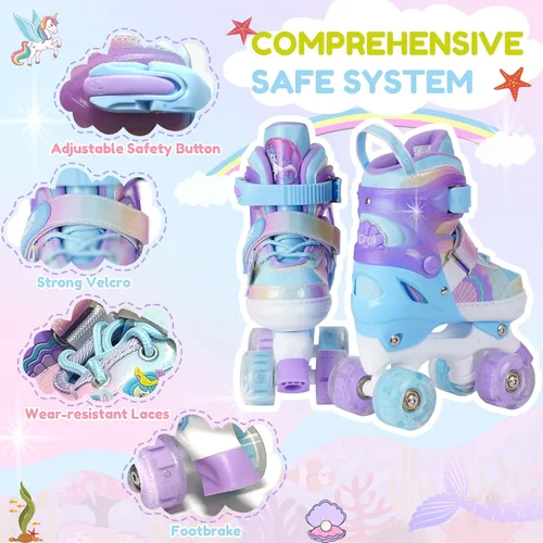 Miniatura 3 de Patines de ruedas para niñas de 3 a 12 años, patines ajustables con luz para niños pequeños, principiantes, unicornio, sirena, arco iris, regalo