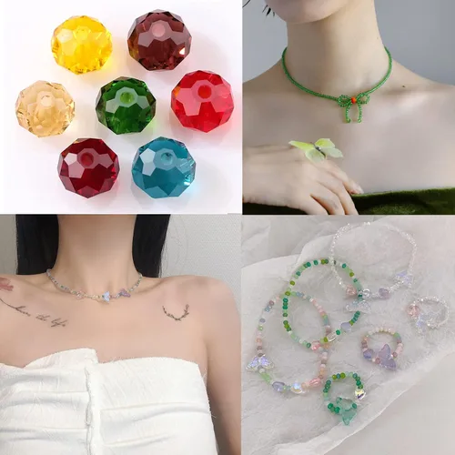 Miniatura 7 de Cuentas de cristal de 0.079 pulgadas de color AB galvanizado, cuentas de Rondelle facetadas, sección de cuentas sueltas naturales para mujer