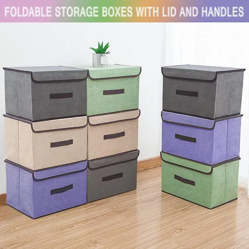 Miniatura 5 de LELE LIFE Caja de almacenamiento plegable con tapa y asa a prueba de polvo, contenedor de almacenamiento plegable organizador de almacenamiento