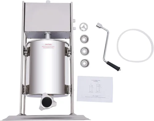 Miniatura 7 de Máquina manual para hacer churros de 10 L, kit de fabricación de churro de acero inoxidable incluye 4 boquillas, relleno de salchichas 2 en 1