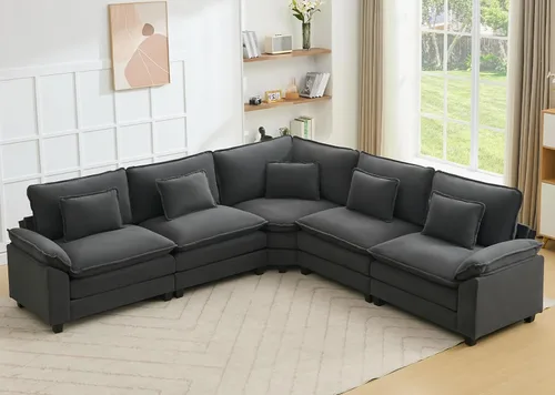 Miniatura 13 de Juego de sofá seccional modular de gran tamaño, sofá de nube convertible de asiento profundo, sofá esquinero grande en forma de L con cojines Beige