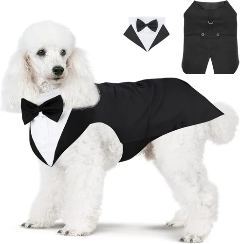 Miniatura 21 de Collar de esmoquin con moño para perro Segarty - Corbatín negro con corbata de cuello ajustable y hecha a mano en blanco para gatos y perros machos