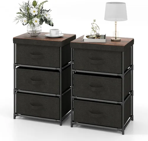 Miniatura 16 de GOFLAME Cómoda de tela con 2 cajones, mesita de noche para dormitorio, mesita de noche con contenedores y asas de tela extraíbles, mesa auxiliar