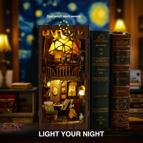 Miniatura 6 de Kit de Rincón de Libros para Adultos - Casa en Miniatura DIY con Luces LED - Kit de Manualidades de Rincón de Libros para Adultos con Rompecabezas
