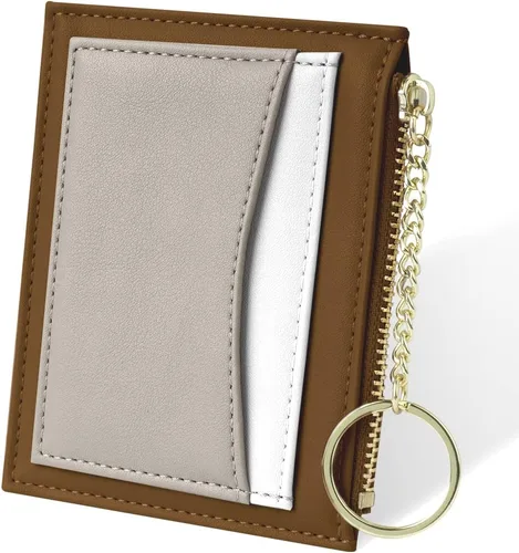Miniatura 53 de URAQT Cartera para tarjetas de crédito, cartera minimalista de cuero delgado con cremallera, mini protector de tarjeta de crédito, llavero bolsillo