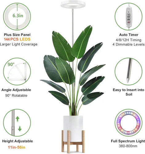 Miniatura 4 de LBW - Luces de cultivo para plantas de interior, luz de plantas de espectro completo de 144 LEDs, lámpara grande para plantas con 4 niveles Blanco