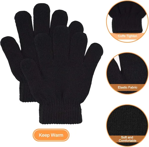 Miniatura 3 de MENOLY 8 pares de guantes de invierno para niños guantes de punto para niños cálidos y elásticos para niñas y adolescentes