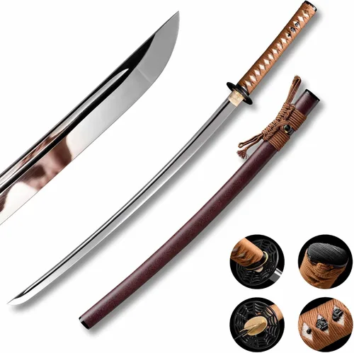 Miniatura 11 de Katana de acero templado con resorte de arcilla de 41 pulgadas, espada samurái japonesa hecha a mano, espada samurái japonesa de espada completa