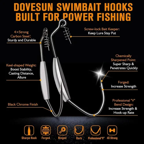 Miniatura 2 de Dovesun 12PCS/44PCS Anzuelos Ponderados de Natación Anzuelos de Pesca Ponderados Anzuelos de Agua Salada y Agua Dulce de Gusano Sin Malas Hierbas