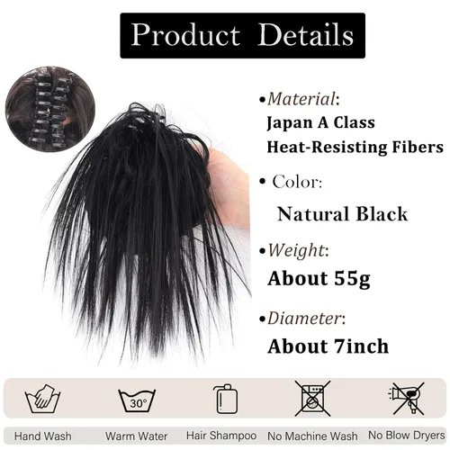 Miniatura 3 de Extensiones de cabello con clip de garra, recogido y despeinado, moño desordenado, sintético, ondulado, rizado, extensiones de cabello para cola
