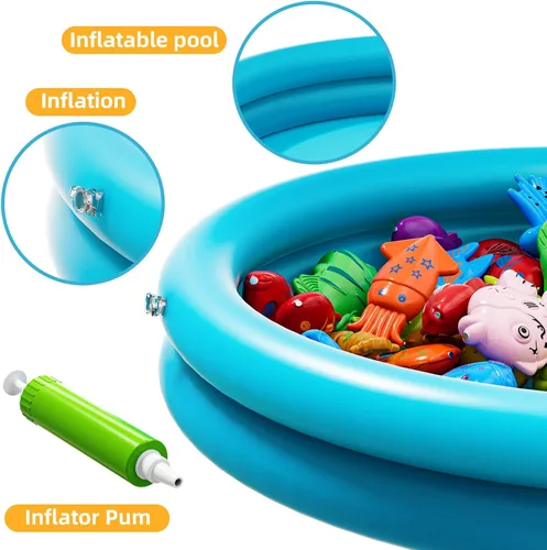 Miniatura 6 de TEMI Juego de pesca magnética para niños de 4 a 8 años, juguetes de peces para niños de 3 a 5 años, caña de pesca flotante para bañera, mesa de agua