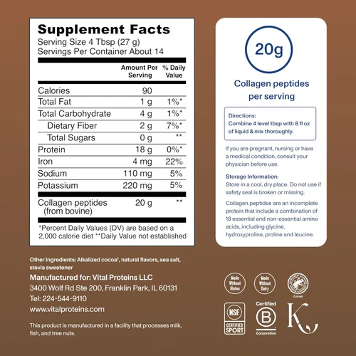 Miniatura 6 de Vital Proteins - Péptidos de colágeno en polvo - Polvo de chocolate para la salud del cabello, uñas, piel, huesos y articulaciones, 13.5 oz