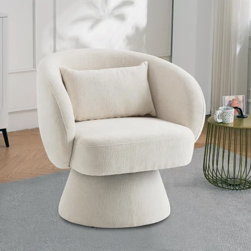 Miniatura 10 de Silla giratoria de 360°, moderna silla de barril de terciopelo con almohada, sofá individual tapizado para sala de estar, dormitorio, oficina. Gris