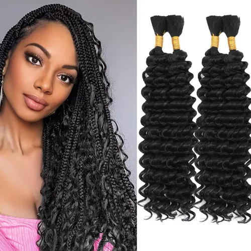 Mezcla de cabello humano para trenzar, cabello sintético rizado bohemio para trenzar, trenzas bohemias de 16 pulgadas, 4 paquetes de 110g/paquete,