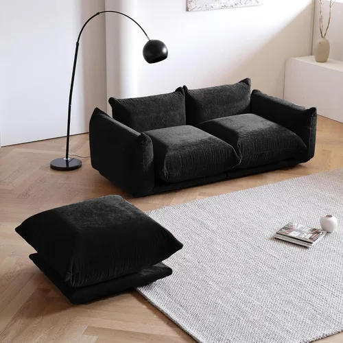 Miniatura 5 de JACH Otomana Cómoda de Estilo Moderno de Mediados de Siglo, Reposapiés de Sofá de Chenilla con Cojín Grueso, Muebles Taburete de 26" para Espacios
