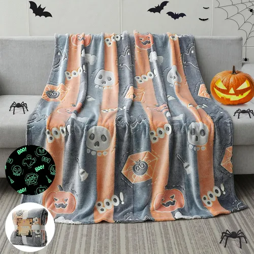 LIFEYJ Manta con Efecto Luminoso para Halloween, Regalos para Niñas y Niños, Manta Suave de Calabaza 50"x60", Regalos para Niñas de 3, 4, 5, 6, 7,