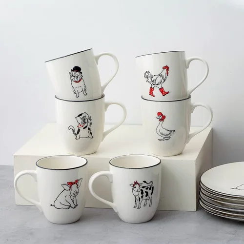Miniatura 3 de LEHAHA Farmhouse - Juego de tazas de café de 16 onzas, tazas de cerámica grandes con asa, juego de 6, tazas de porcelana de Navidad para café, té