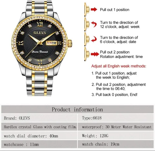 Miniatura 4 de OLEVS Relojes de diamantes de lujo para hombre, reloj de cuarzo impermeable, reloj de pulsera con calendario romano