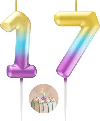 Miniatura 133 de Velas número 2 arcoíris con número 3D de feliz cumpleaños para decoración de fiesta de pastel de cumpleaños, suministros de celebración